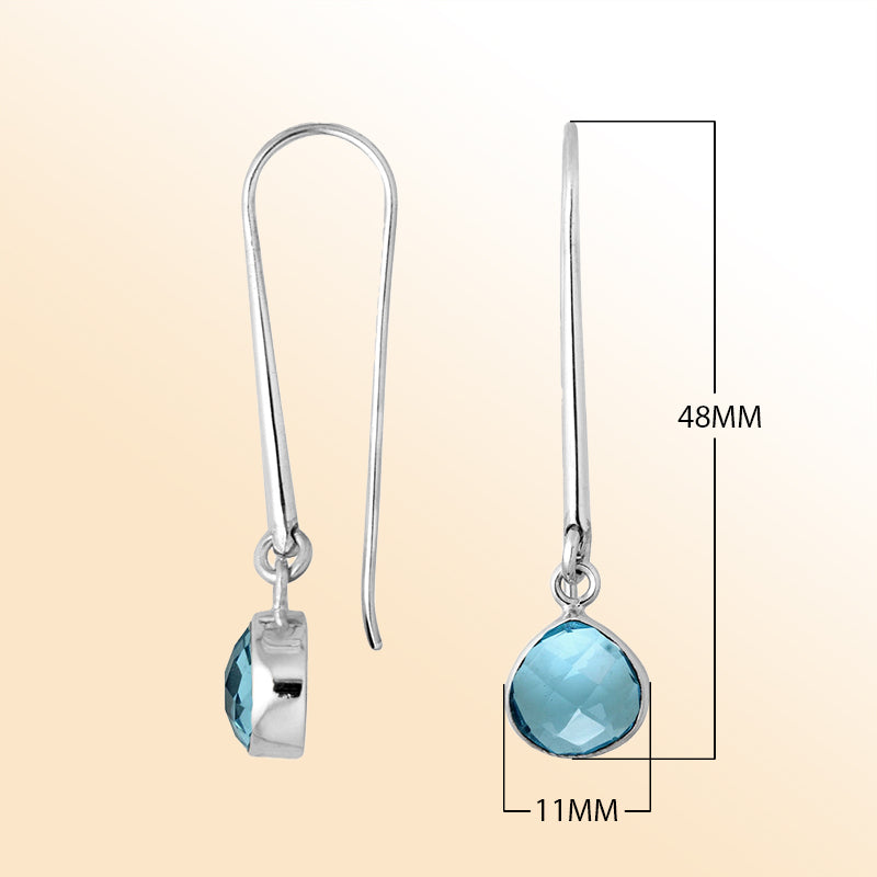 Handcrafted sterling silver drop earrings featuring pear-cut Blue Topaz Quartz stone