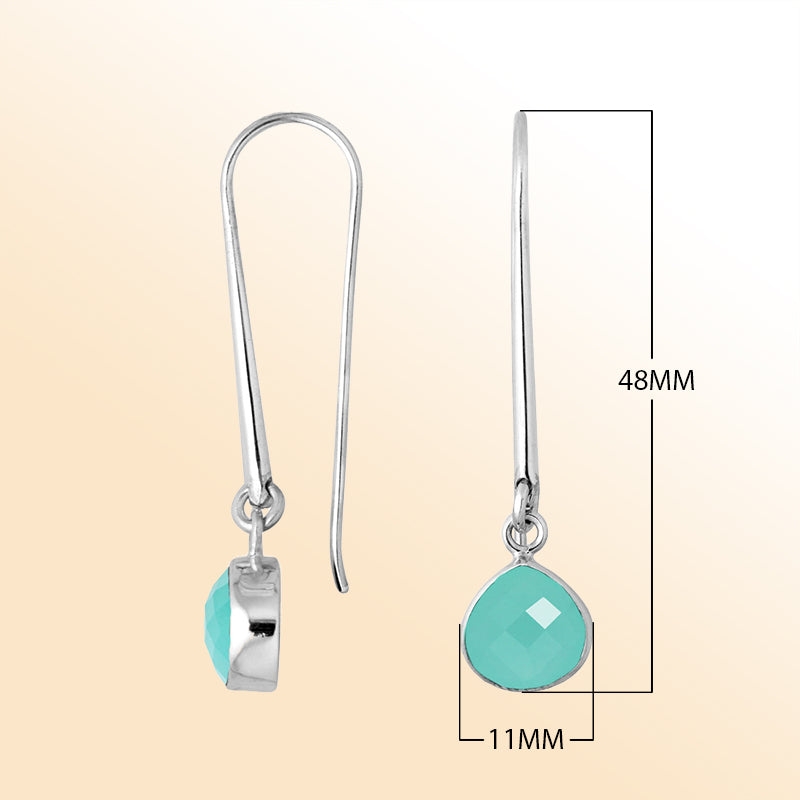 Handcrafted sterling silver drop earrings featuring pear-cut Green Chalcadoney stone
