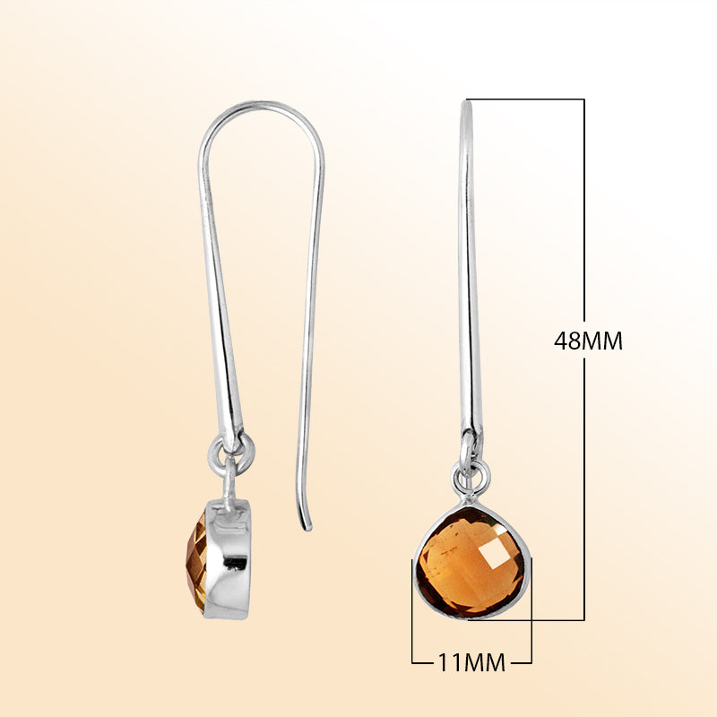 Handcrafted sterling silver drop earrings featuring pear-cut Citrine Quartz stone