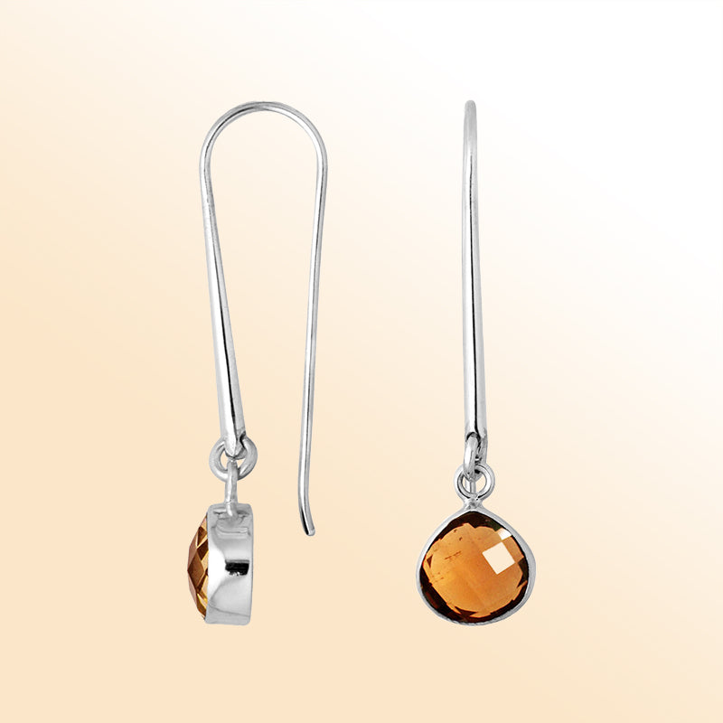 Handcrafted sterling silver drop earrings featuring pear-cut Citrine Quartz stone