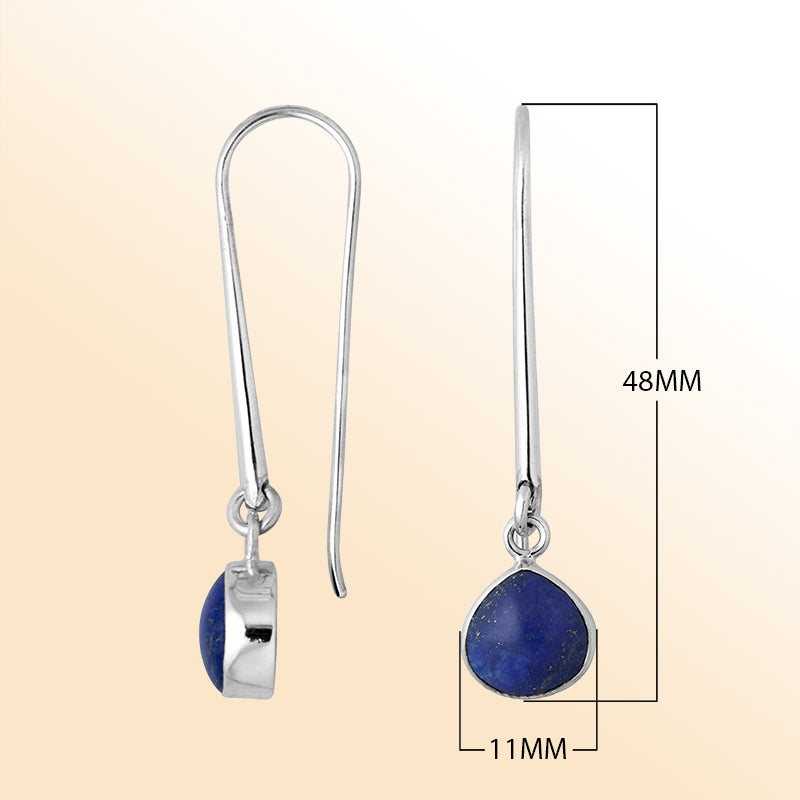 Handcrafted sterling silver drop earrings featuring pear-cut Lapis stone