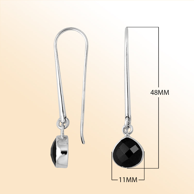 Handcrafted sterling silver drop earrings featuring pear-cut Black Onyx stone