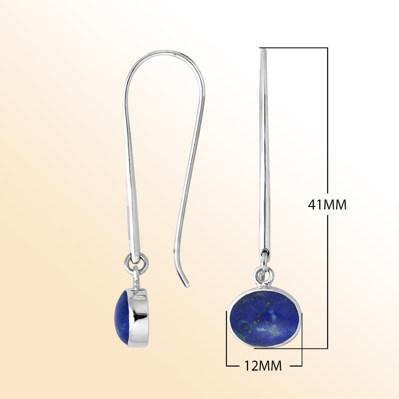 Handcrafted sterling silver drop earrings featuring oval-cut Lapis stone