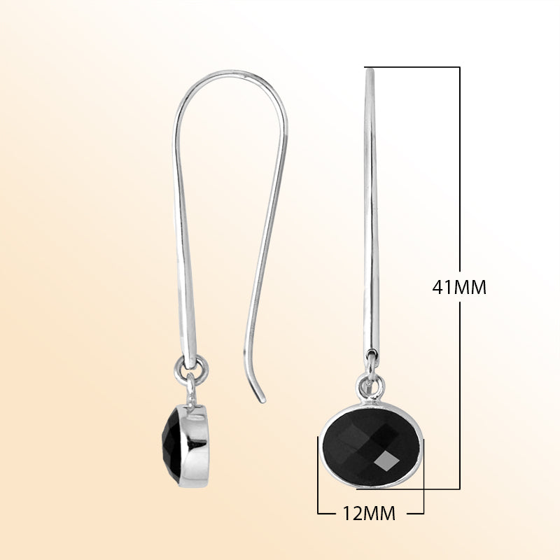 Handcrafted sterling silver drop earrings featuring oval-cut Black Onyx stone