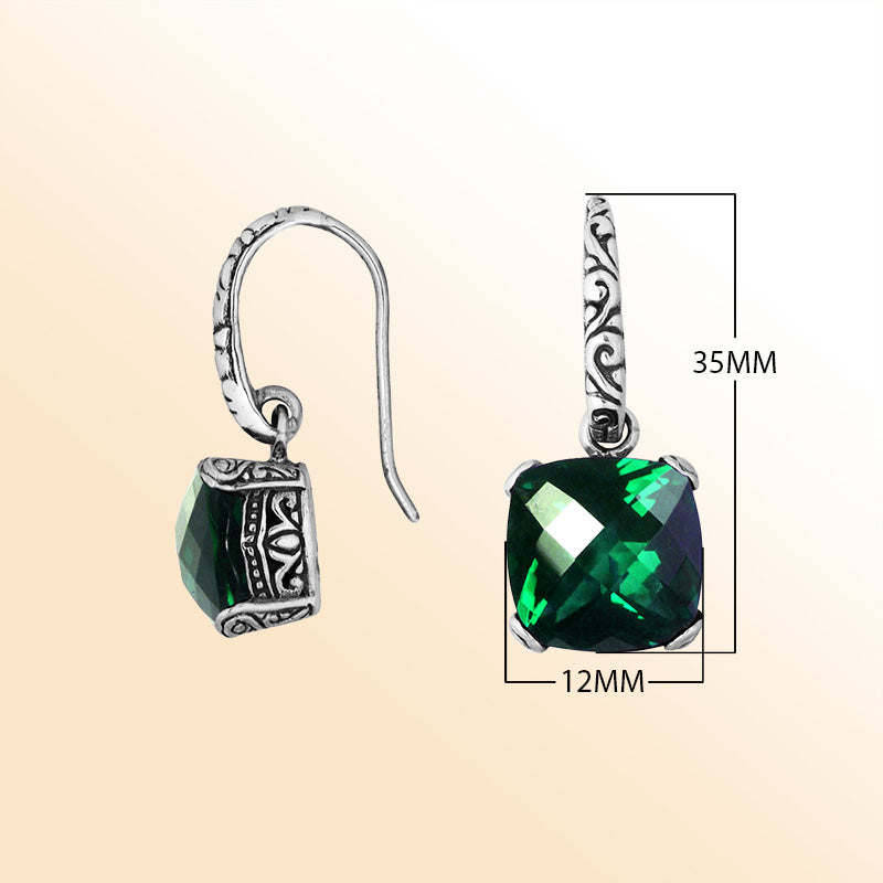 Handcrafted sterling silver drop earrings featuring cushion-cut Green Quartz