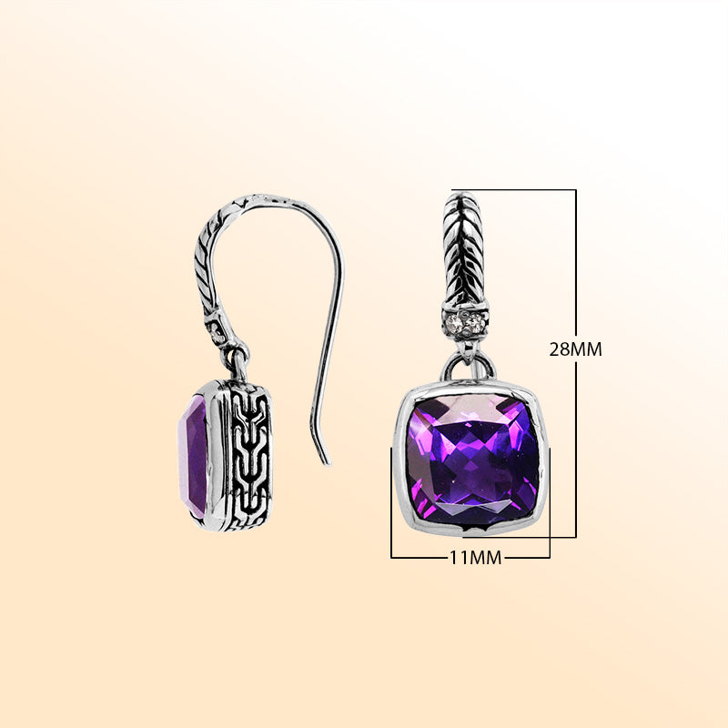 Handcrafted sterling silver drop earrings featuring Amethyst Quartz and Cubic Zirconia