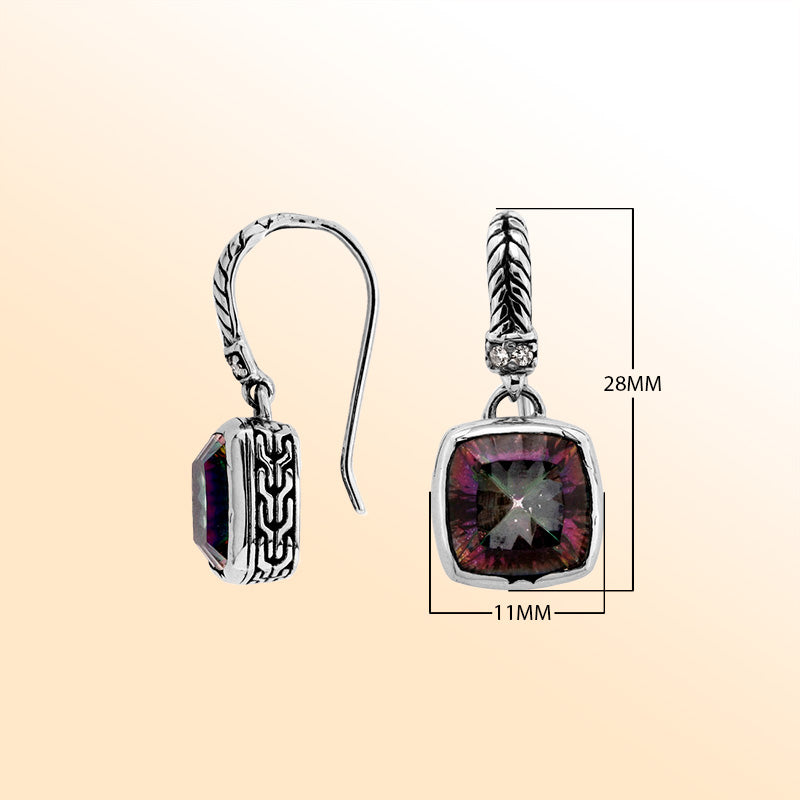 Handcrafted sterling silver drop earrings featuring Mystic Quartz and Cubic Zirconia