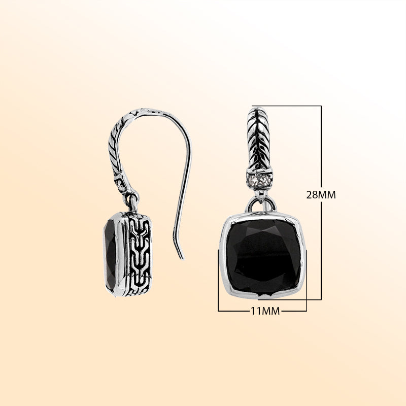 Handcrafted sterling silver drop earrings featuring Black Onyx and Cubic Zirconia