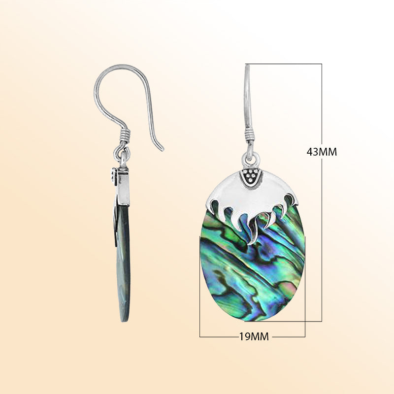 Artisan sterling silver earrings with wave-inspired silver caps over vibrant Abalone Shell oval drops.