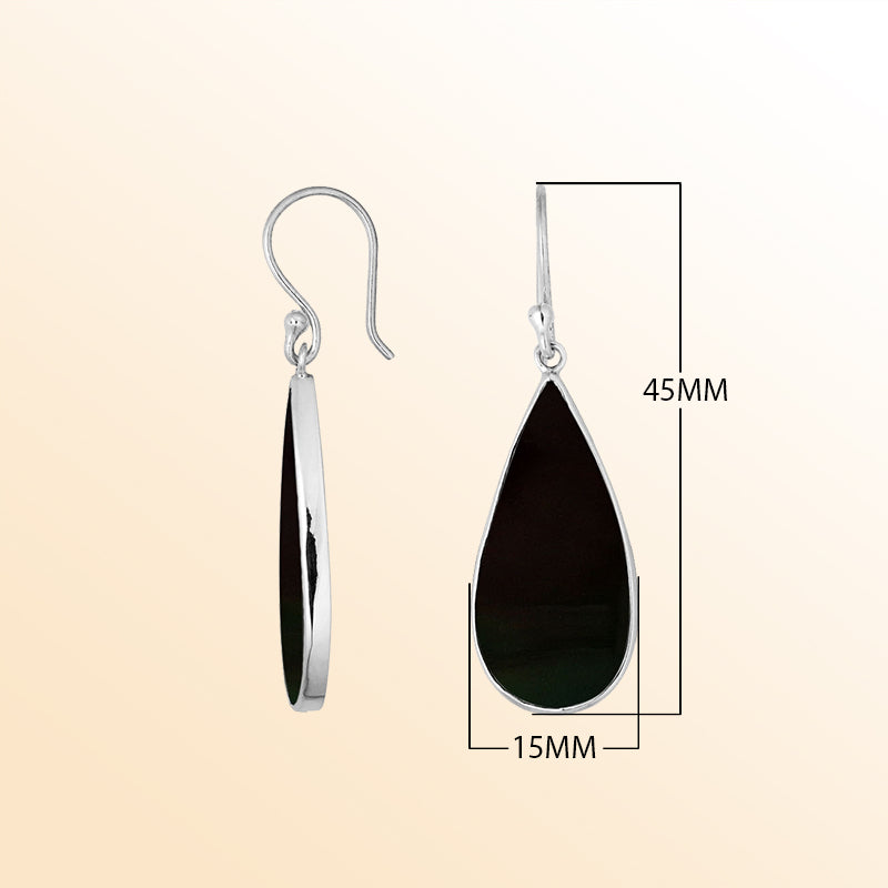 AE-6188-SHB Sterling Silver Pear Shape Earring With Black Shell Jewelry Bali Designs Inc 