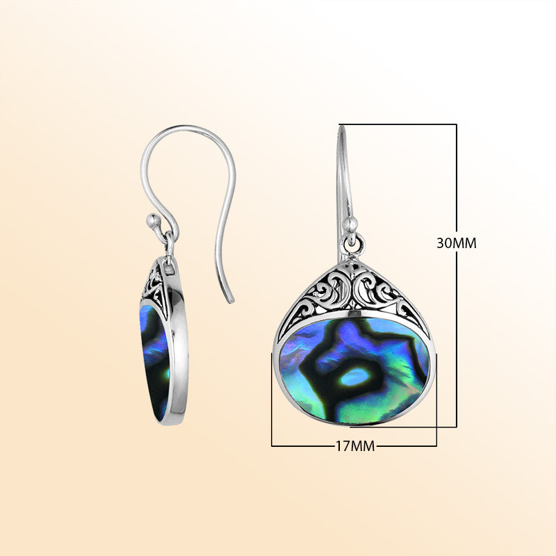 Sterling Silver Abalone Shell Drop Earrings With Handcrafted Filigree Detailing