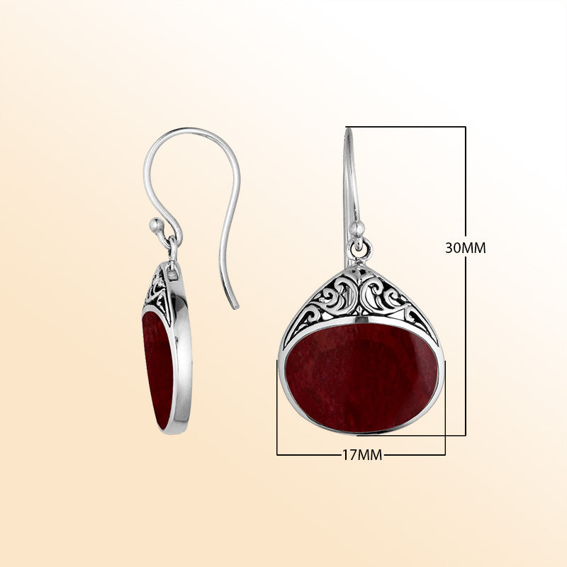 Sterling Silver Red Coral Drop Earrings With Handcrafted Filigree Details
