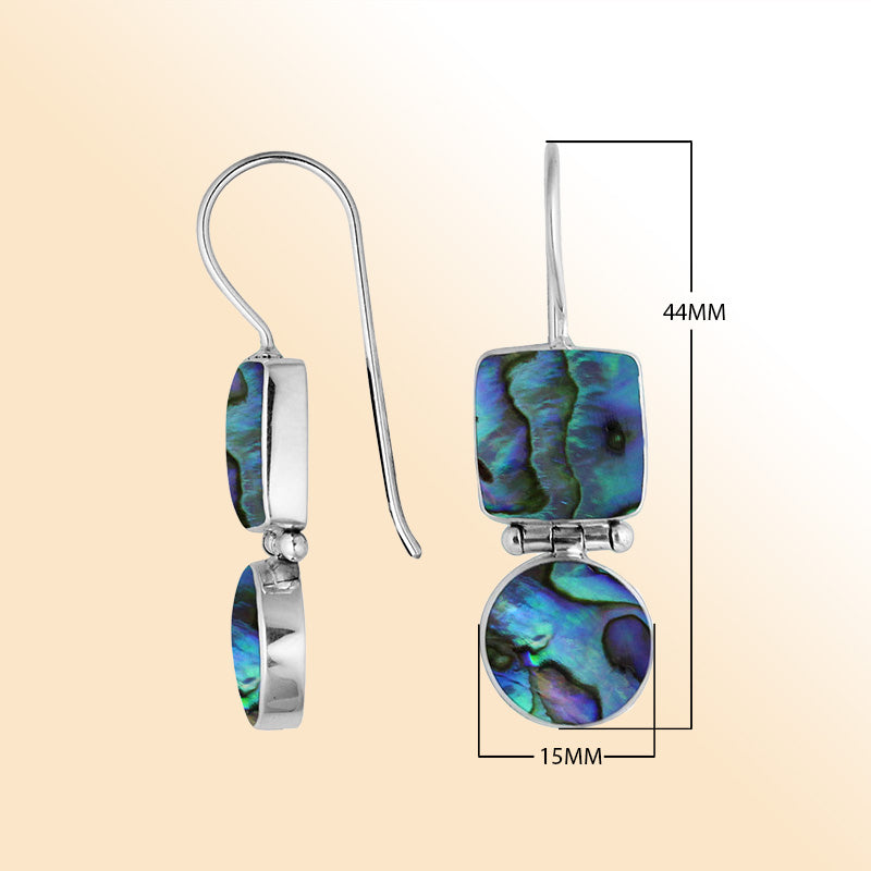 Sterling Silver Abalone Shell ocean glow hinged earrings with artistic dual-shape design and earwire lock handcrafted in Bali.