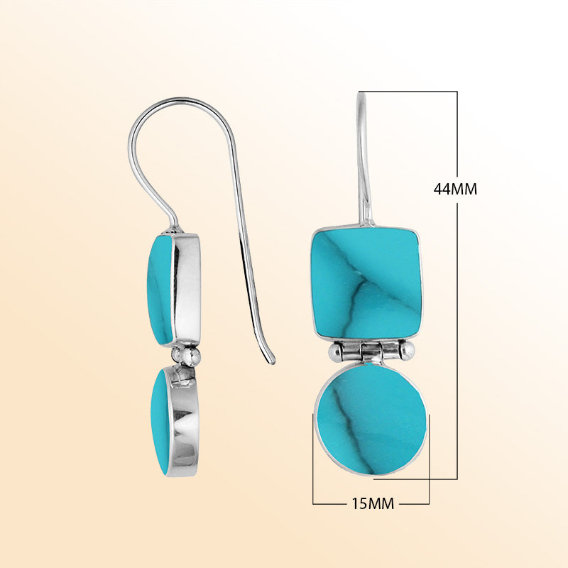 Sterling Silver Turquoise Shell sky-inspired hinged drop earrings with artistic dual-shape design handcrafted in Bali.