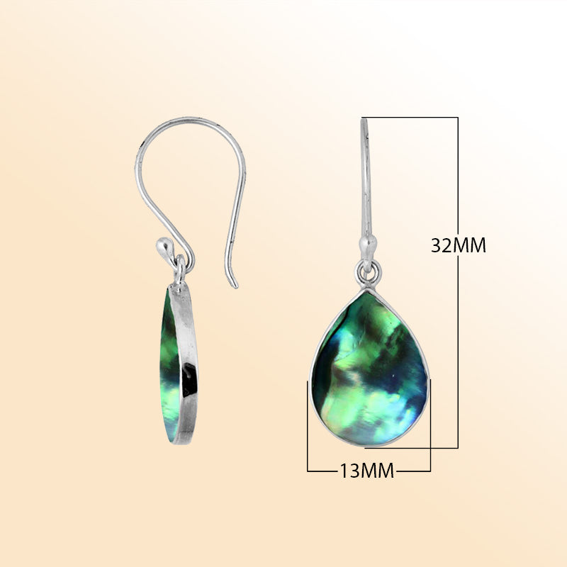 Sterling Silver Abalone Shell ocean-glow pear earrings with polished drop and earwire lock handcrafted in Bali.