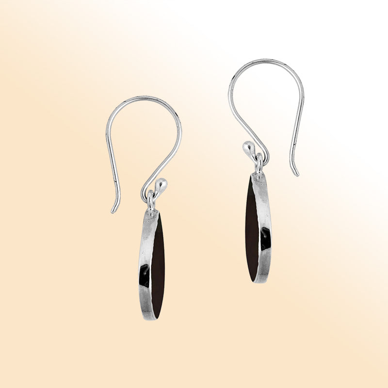 Sterling Silver Black Shell twilight pear earrings with polished drop and earwire lock handcrafted in Bali.