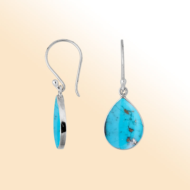 Elegant Sterling Silver Turquoise Shell Drop Earrings With Teardrop Design
