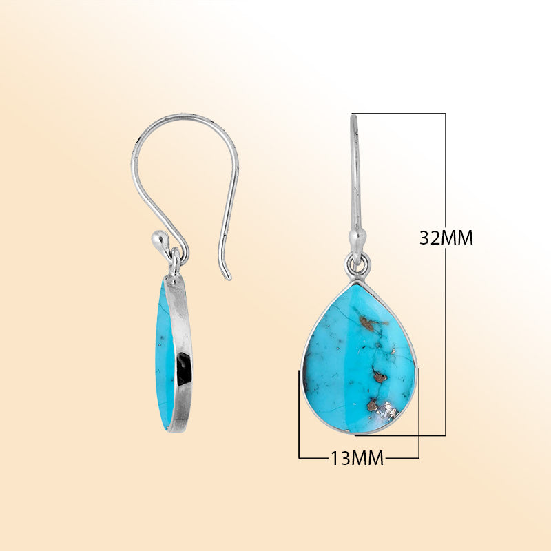 Elegant Sterling Silver Turquoise Shell Drop Earrings With Teardrop Design