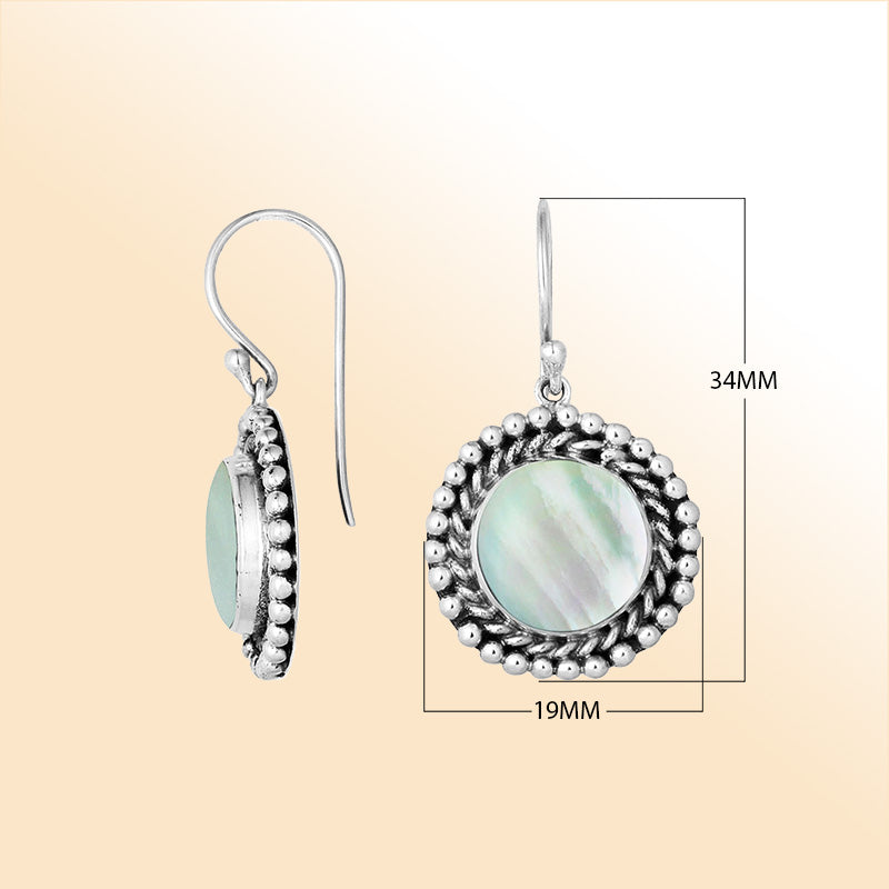 Elegant Sterling Silver Earrings With Mother Of Pearl And Beaded Border