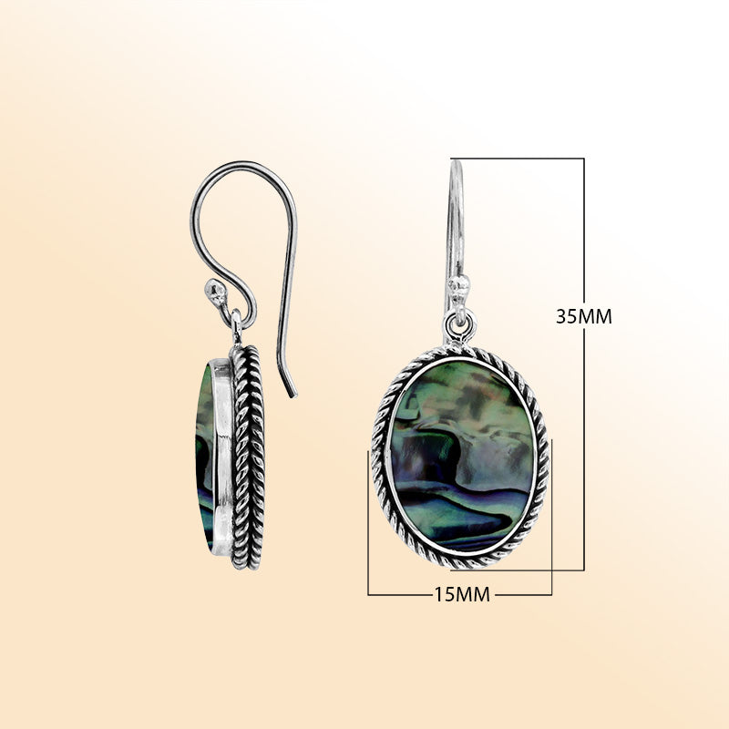 Elegant Sterling Silver Oval Earrings With Abalone Shell And Rope Design