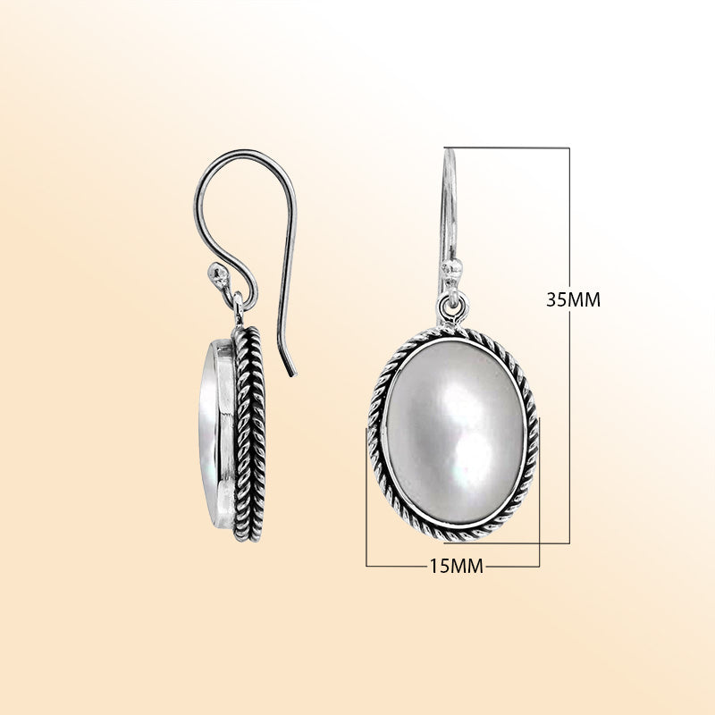 Elegant Sterling Silver Oval Earrings With Mother Of Pearl And Rope Frame