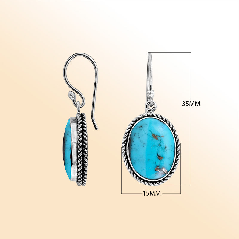 Elegant Sterling Silver Oval Earrings With Turquoise Shell And Rope Design