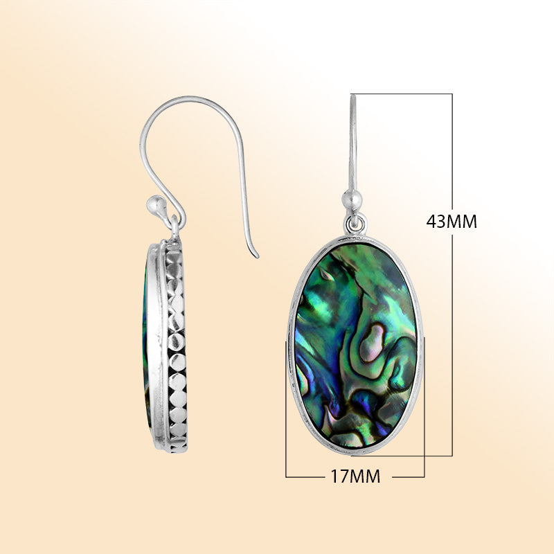 Elegant Sterling Silver Oval Earrings With Abalone Shell And Hammered Border