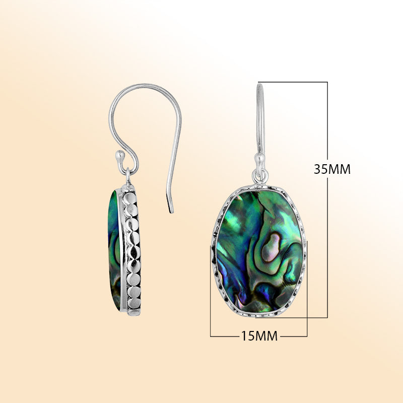 Elegant Sterling Silver Earrings With Abalone Shell And Hammered Oval Design