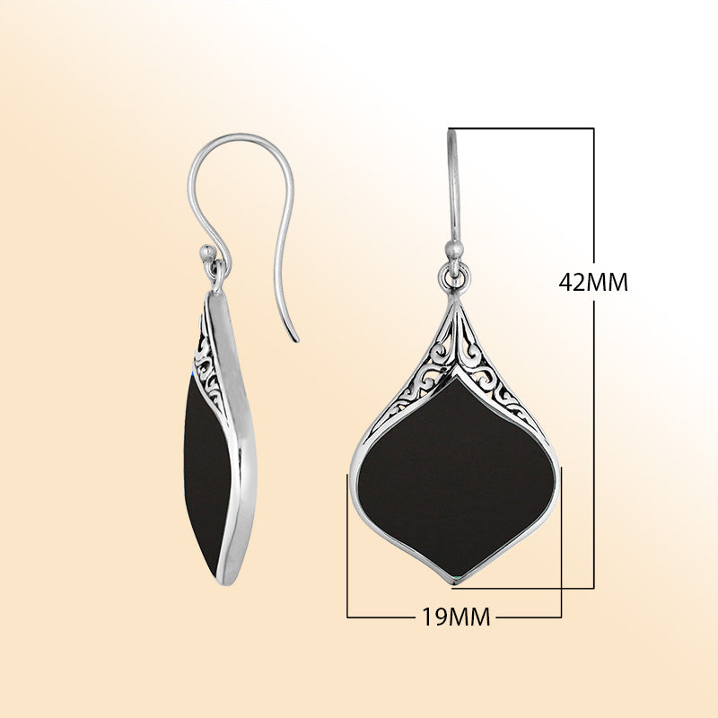 Artistic teardrop earrings with Black Shell and filigree accents