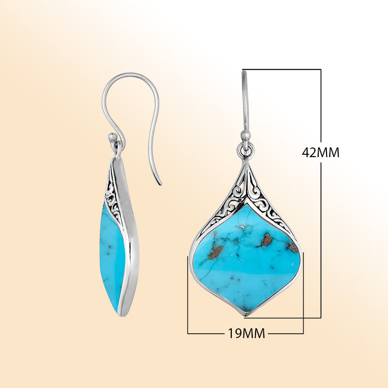 Artistic teardrop earrings with Turquoise Shell and filigree accents