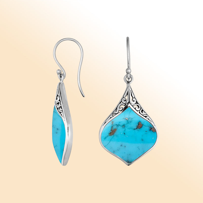 Artistic teardrop earrings with Turquoise Shell and filigree accents