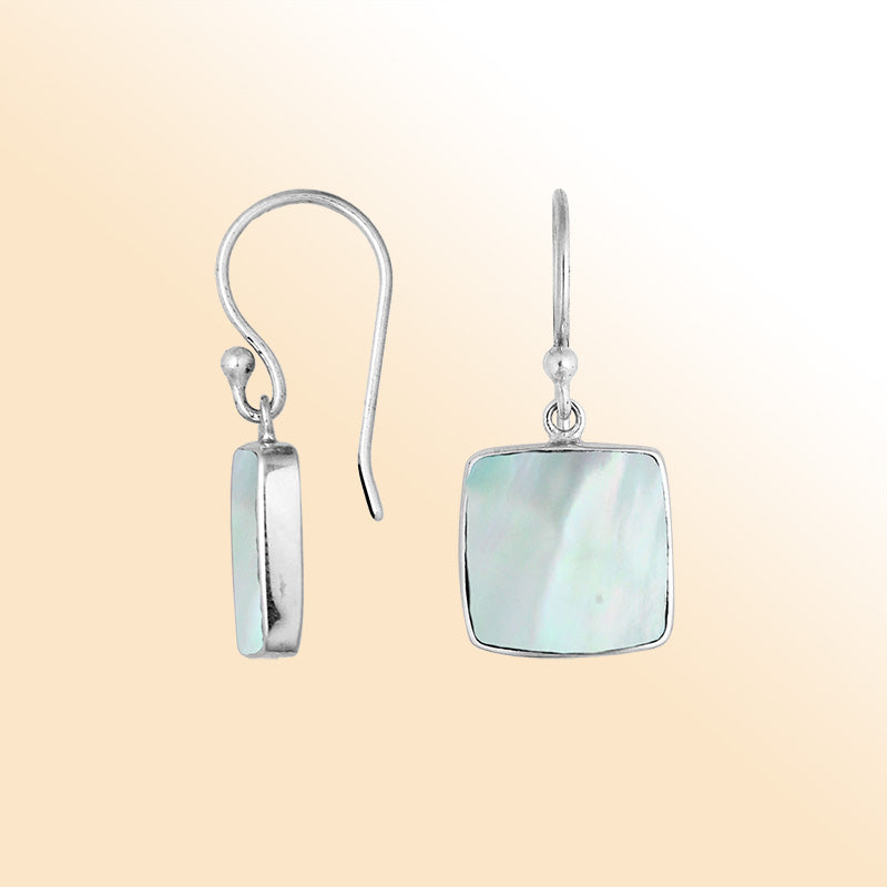 Sterling silver square Mother Of Pearl earrings with polished silver frame handcrafted by artisans