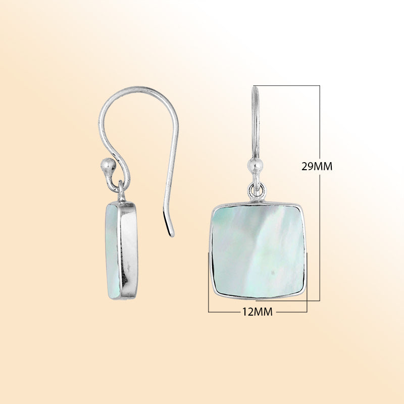 Sterling silver square Mother Of Pearl earrings with polished silver frame handcrafted by artisans