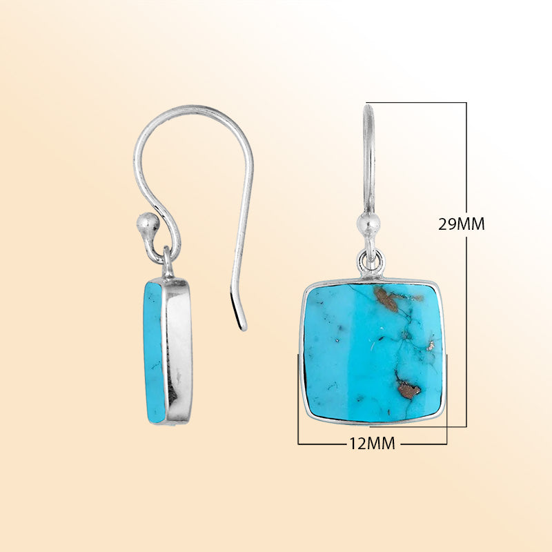 Sterling silver square Turquoise Shell earrings with polished silver frame handcrafted by artisans