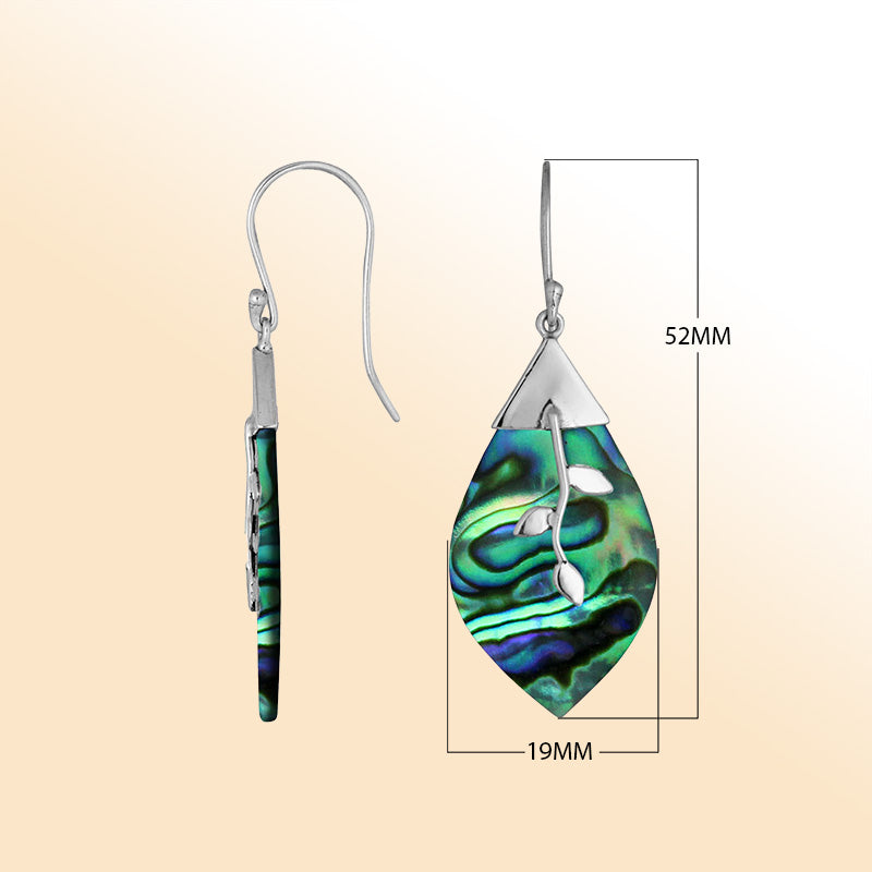 Sterling silver leaf Abalone Shell earrings with silver detailing handcrafted by artisans