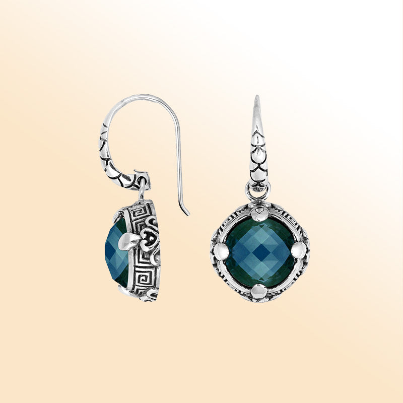 AE-6232-LBT Sterling Silver Round Earring With London Blue Topaz Q. Jewelry Bali Designs Inc 