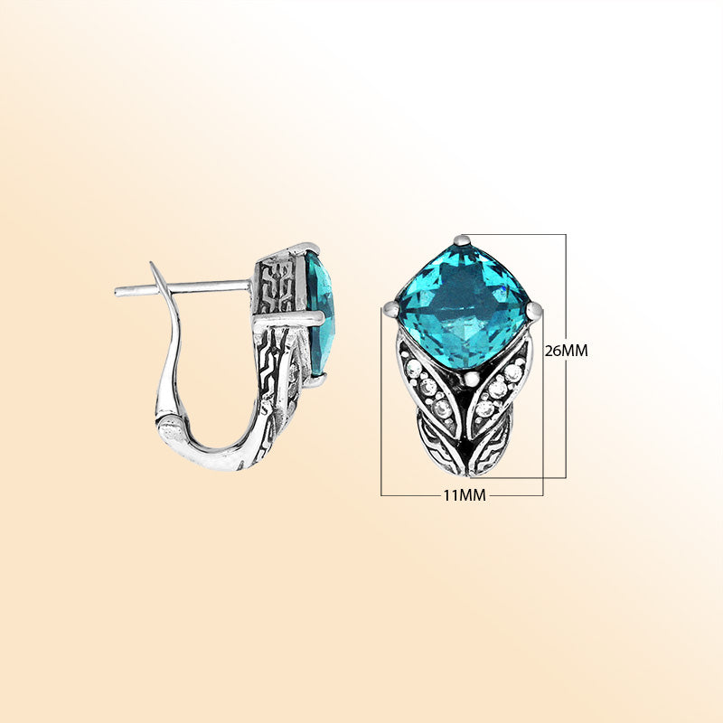 Sterling silver Blue Topaz Quartz and Cubic Zirconia earrings with polished handcrafted silver design