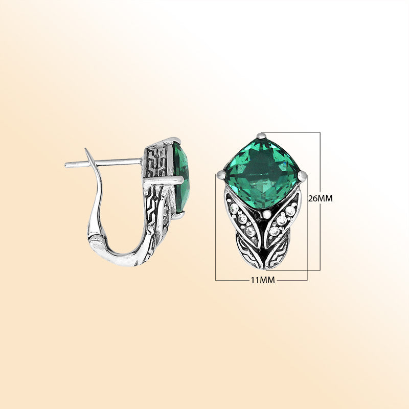 Sterling silver Green Quartz and Cubic Zirconia earrings with polished handcrafted silver design