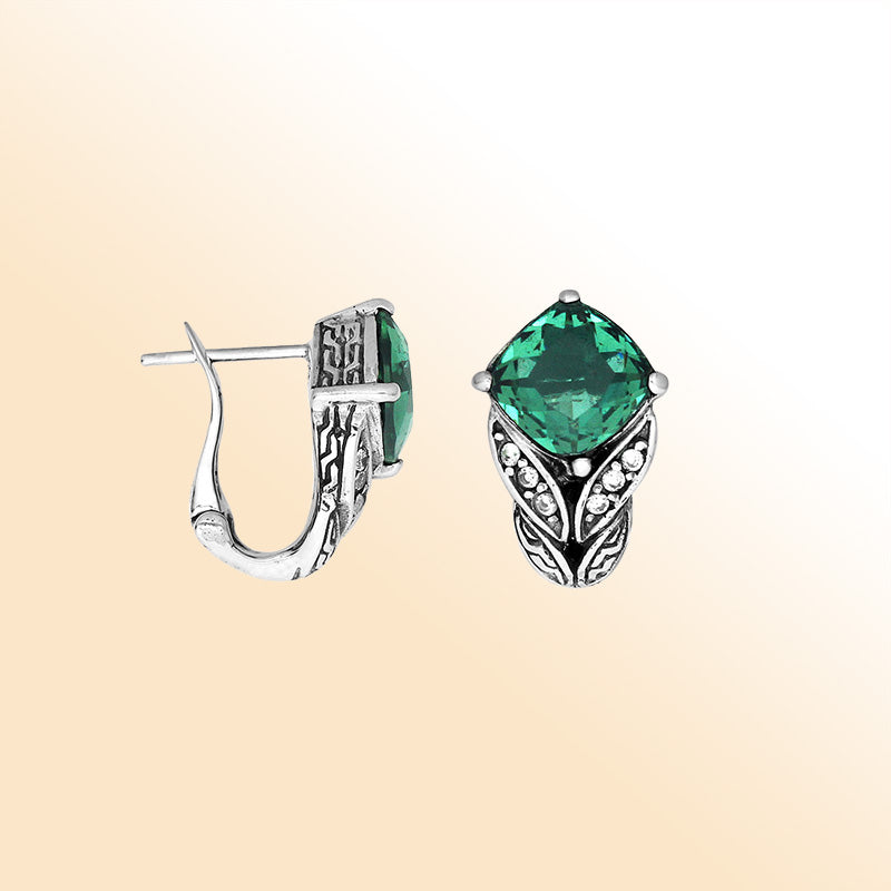 Sterling silver Green Quartz and Cubic Zirconia earrings with polished handcrafted silver design