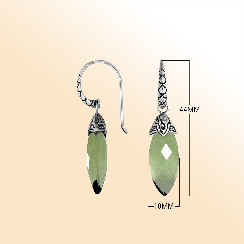 Sterling silver Green Amethyst Quartz drop earrings with handcrafted silver detailing