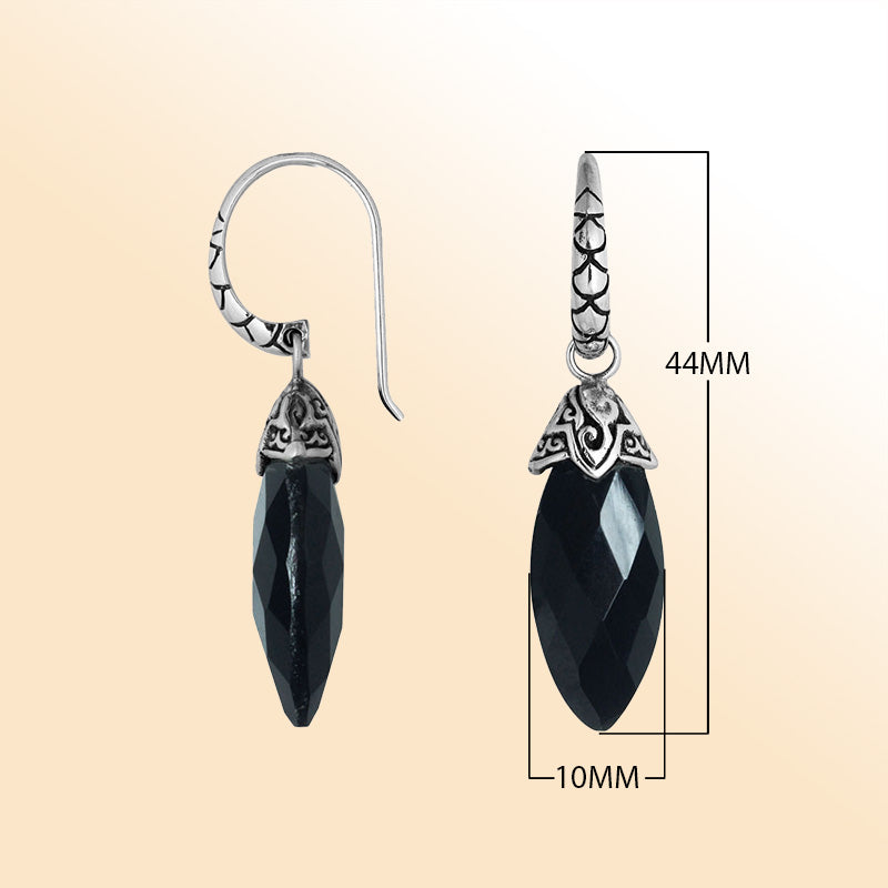 Sterling silver Black Onyx drop earrings with faceted handcrafted design