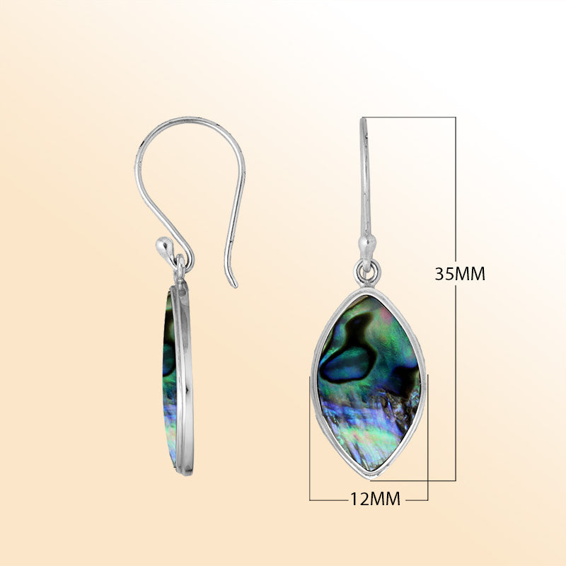 Sterling silver marquise Abalone Shell earrings with polished silver edges