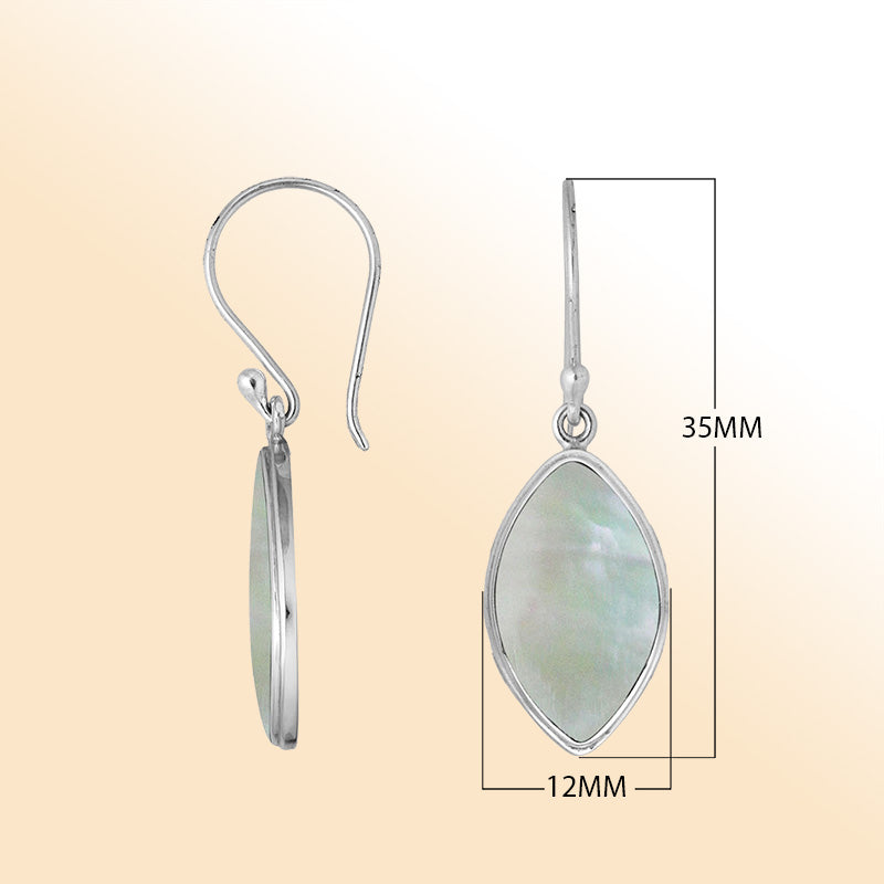 Sterling silver marquise Mother Of Pearl earrings with polished silver framing