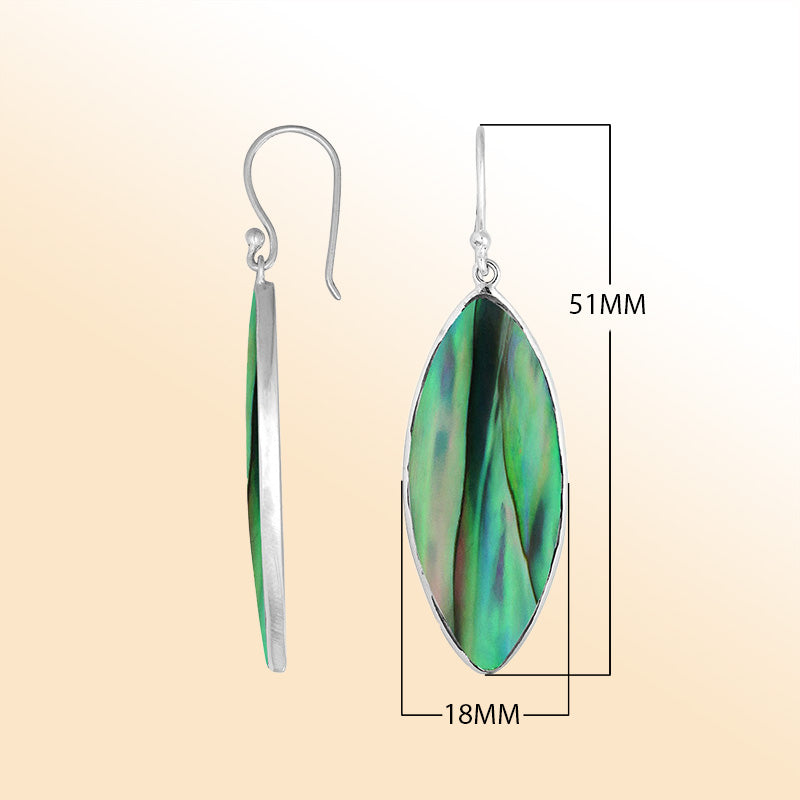 Artisan sterling silver marquise earrings showcasing vivid Abalone Shell with a polished handcrafted finish.