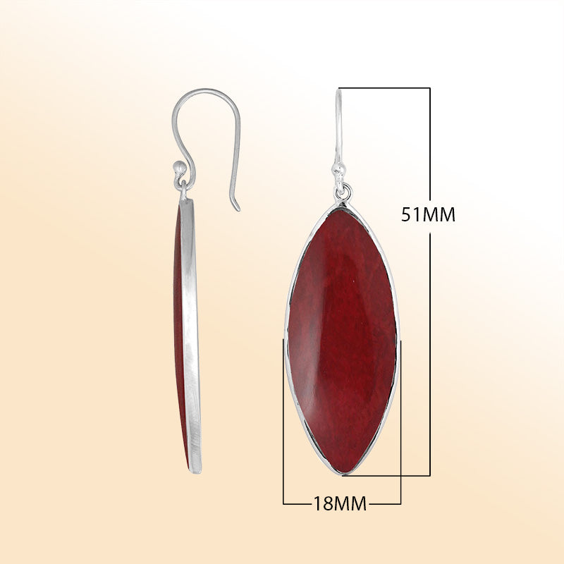 Artisan marquise sterling silver earrings featuring deep Red Coral with a polished handcrafted finish.