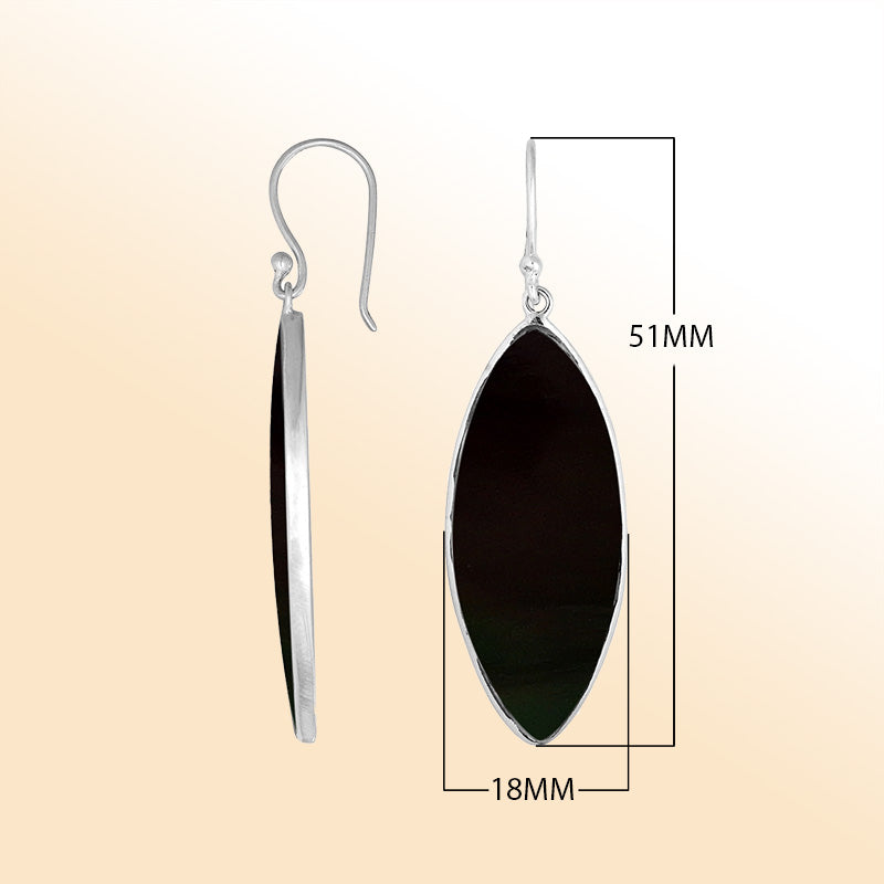 Artisan sterling silver marquise earrings showcasing deep Black Shell with polished handcrafted detailing.