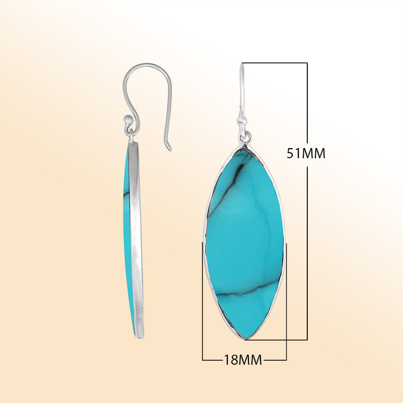 Artisan marquise earrings in sterling silver featuring vivid Turquoise Shell and polished handcrafted detailing.