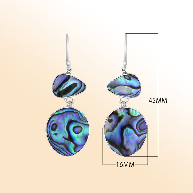 Artisan sterling silver double-drop earrings featuring vibrant Abalone Shell with polished handcrafted detailing.