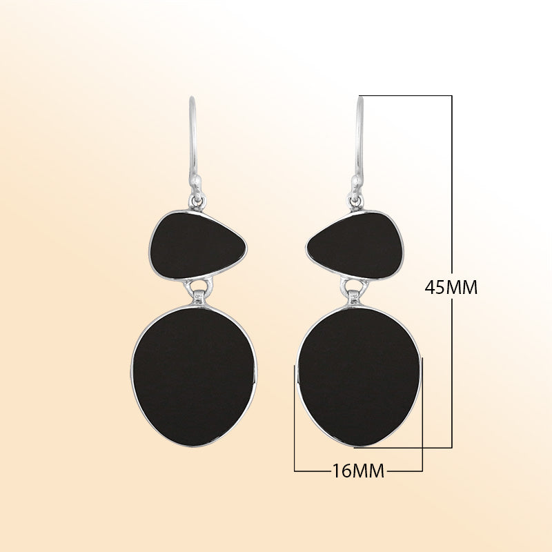 Artisan sterling silver double-drop earrings featuring polished Black Shell with handcrafted detailing.