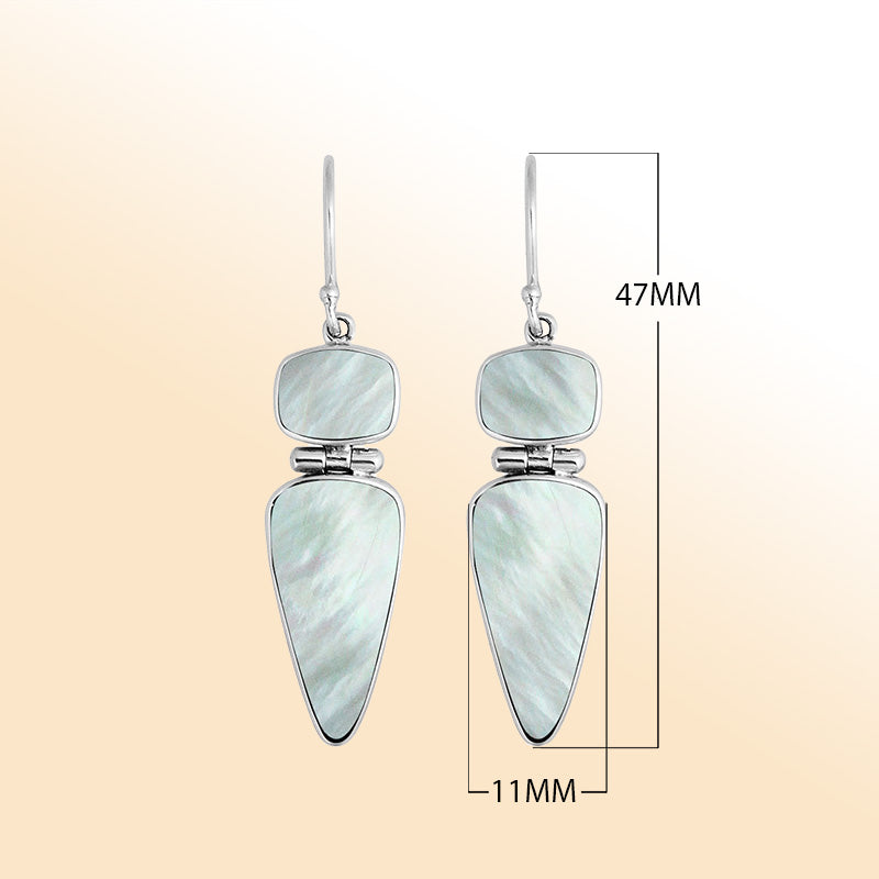Sterling silver Mother Of Pearl graceful dual-shape earrings for women with elegant polished design